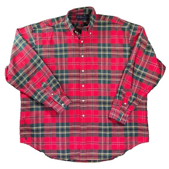 Ralph Lauren Shirt Mens XL The Big Oxford Pony 90s Holiday Plaid Red Grandpacore - Picture 1 of 12